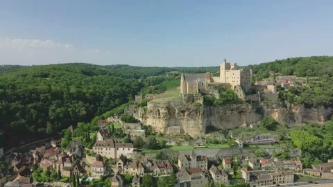 Orbit aerial shot of Beynac-et-Cazenac 4K 60fps Stock Footage 203848988