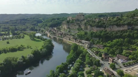 Orbit aerial shot of Beynac-et-Cazenac 4K 60fps Stock Footage 203849230