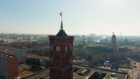 Orbit Aerial View of Berlin Rotes Rathaus or Red City Hall near Alexanderplatz Stock Footage 163051516