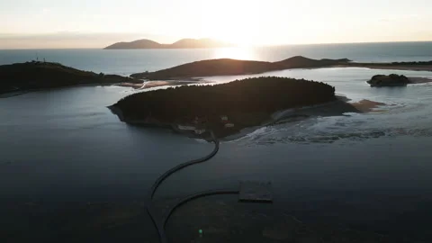 Orbit aerial view Monastery of Saint Mary on Zvernec island. Narta Lagoon Stock Footage 239018308