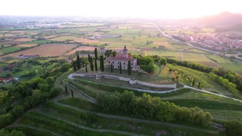 Orbit aerial view over La Santissima Castle, Gussago Brescia Italy. Stock Footage 263567213