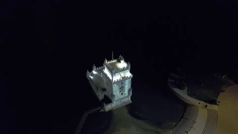 Orbit Around of  Belem Tower From Above Lisbon, Portugal Video stock 250179140