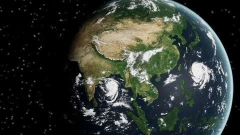 Orbit around the Earth from South East Asia to Australia with composite layers Stock Footage