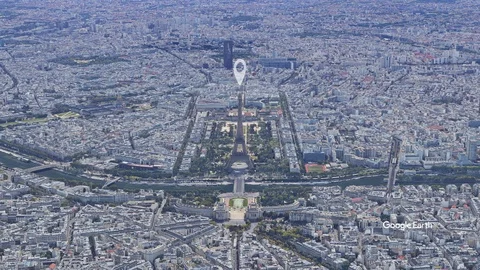 Orbit around Eiffel Tower in Paris, France. Created with Google Earth Stock Footage 106093854