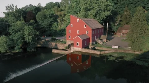 Orbit around Red Mill - 4K Sunrise Aerial Drone Footage in Clinton, NJ Видео 157121406