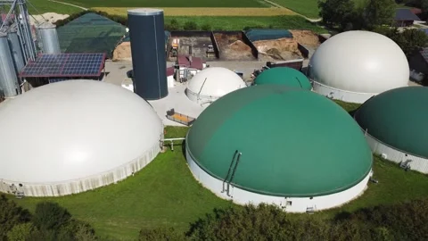 Orbit of Biogas Plant Digester Domes with Gas Storage Membranes Video stock 344002656
