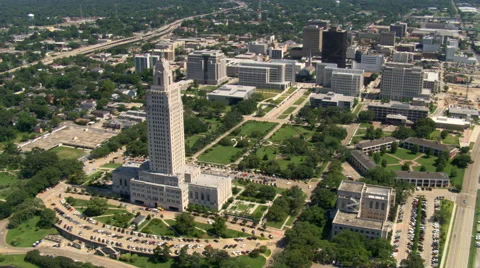 Orbit of capitol with view of Capitol Lake in Baton Rouge, Louisiana. Shot in Stock Footage 59507041