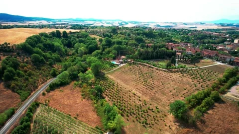 Orbit Drone reveal 4K view rail bridge and Village Italy-Siena  Stock-Footage 230995175