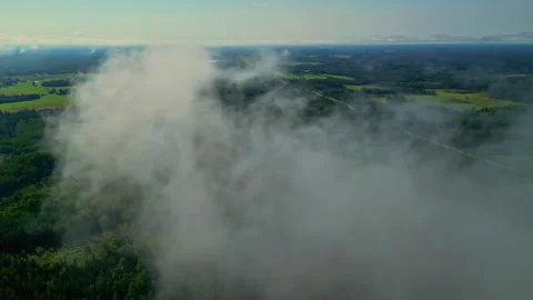 Orbit drone shot of clouds with a big forest behind Stock Footage 300203402