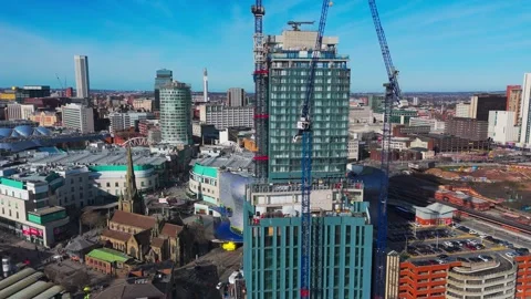 Orbit drone shot of a new skyscraper, Beorma Tower in Birmingham Video stock 329388380