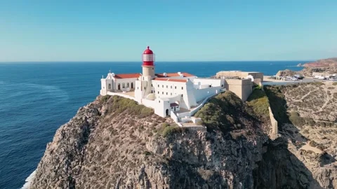 Orbit drone video at close distance of Cabo de São Vicente - Sagres, Portugal Stock Footage 257066752