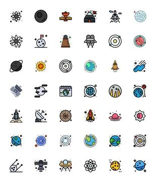Orbit Editable Vector Set with 42 Retina Ready Line Filled Icons Illustrazione stock