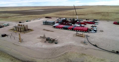 Orbit of a fracking pad operating on the plains of Eastern Colorado 2021. Stock Footage 167396498