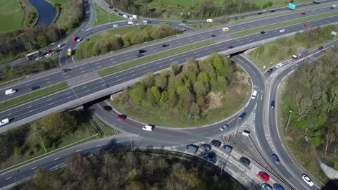 Orbit of Junction 8 M65 Motorway, junction Altham, Lancashire UK 10/04/2026 1 Stock Footage 332849808