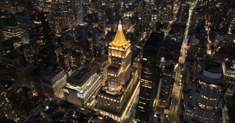 Orbit Left Around the Gilded Crown of the New York Life Building Stock Footage 344725726