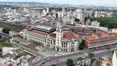 Orbit left Toward Julio Prestes Station and Its Clock Tower 動画素材 344753260