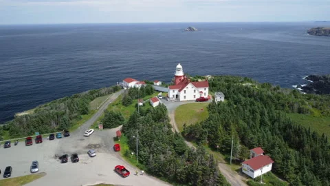 An orbit of the Long Point Lighthouse at Crow Head, Part 1 Stock Footage 228682811