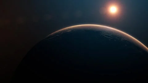 The orbit of Mars. Flying over the planet. Sunrise. Video stock 248010059