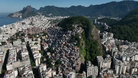 Orbit Over Cantagalo Favela Between Copacabana and Ipanema Stock Footage 344751769