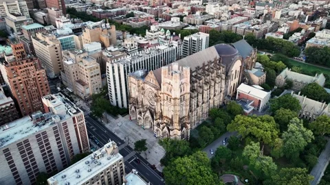 Orbit Over the Cathedral of St John the Divine in Morningside Stock Footage 345293495