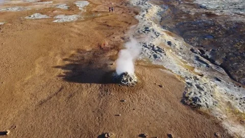Orbit Over Fumarole and Boiling Mud Pools at Námaskarð Pass, Hverir, Iceland Stock Footage 303497635