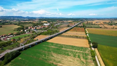 Orbit-Rail line drone flight view-Valdichiana 4k valley Tuscany Italy Stock-Footage 237875326