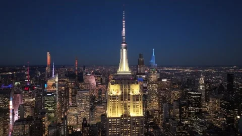 Orbit Right on the Empire State Building Against a Night Skyline Stock Footage 345289512