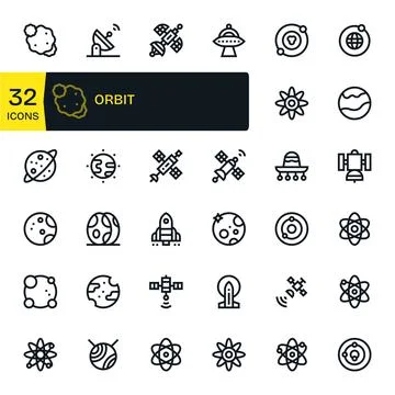 Orbit Scalable Vector Set featuring 32 Pixel Optimized Bold Line 128x128 Icon Stockillustratie