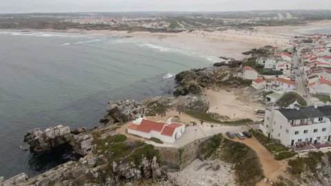 Orbit shot of Ilha do Baleal island in the waters of Atlantic ocean. Stock Footage 170707710