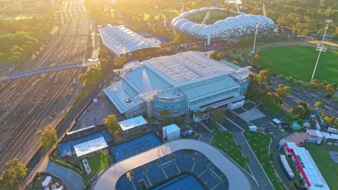 Orbit shot of John Cain Arena at Melbourne Park Stock Footage 325461349