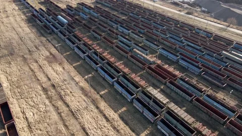Orbit shot of old rusted wagon trains Stock Footage 219743894