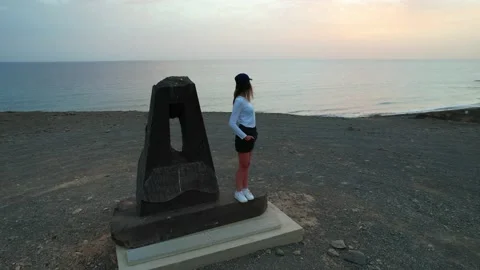 Orbit Statue Playa Senora Lady standing-Fuerteventura Canaries Stock-Footage 171267147