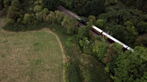Orbit of train passing through woods 스톡 동영상 243778649