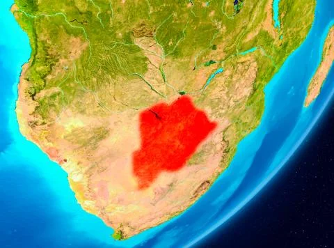 Orbit view of Botswana in red Stock Illustration