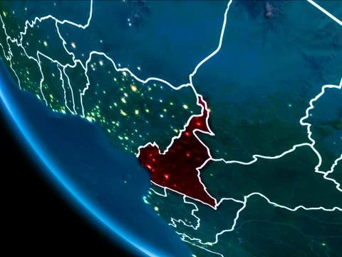 Orbit view of Cameroon at night Foto stock