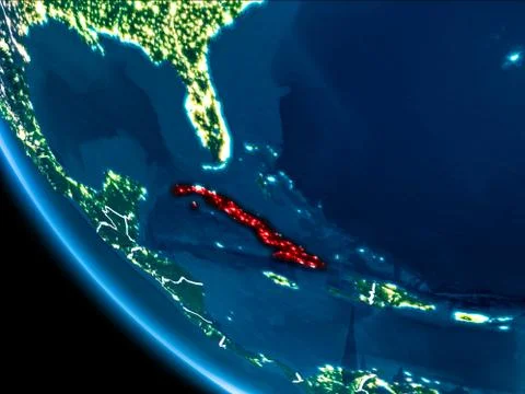 Orbit view of Cuba at night Illustrazione stock