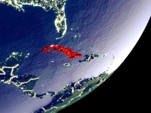 Orbit view of Cuba at night イラスト素材