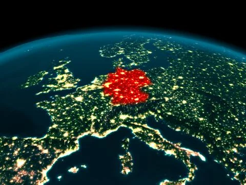 Orbit view of Germany at night Stock Illustration