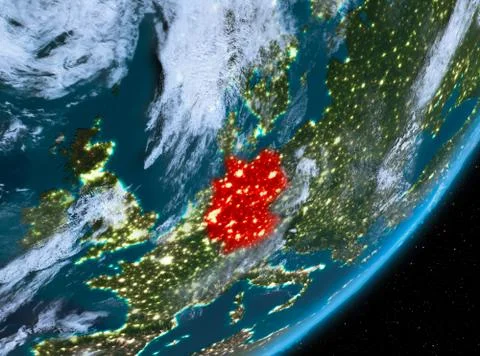 Orbit view of Germany at night Illustrazione stock