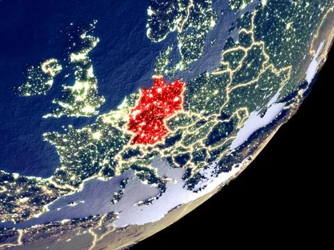 Orbit view of Germany at night Illustrazione stock