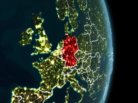 Orbit view of Germany at night Foto stock