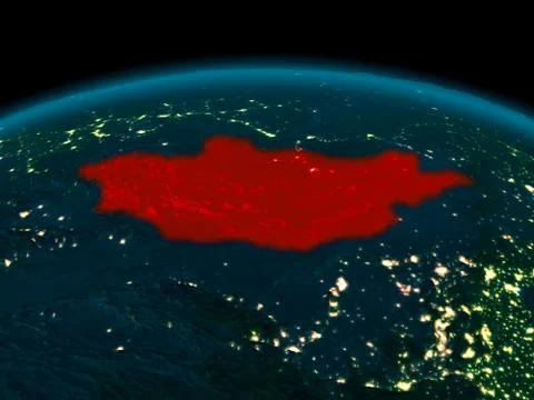 Orbit view of Mongolia at night Stock Illustration