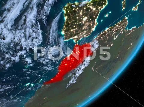 Orbit view of Morocco at night Stock Photos