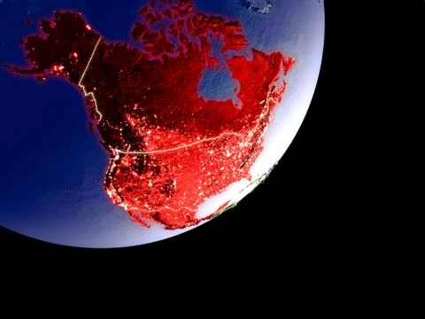 Orbit view of NAFTA memeber states at night Stock Illustration