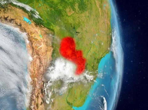 Orbit view of Paraguay in red 스톡 일러스트
