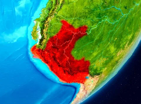 Orbit view of Peru in red Stock Illustration