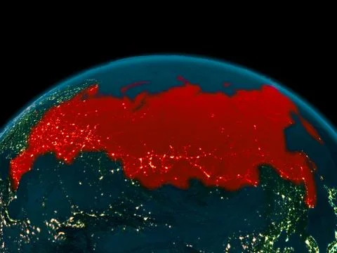 Orbit view of Russia at night Stock Illustration