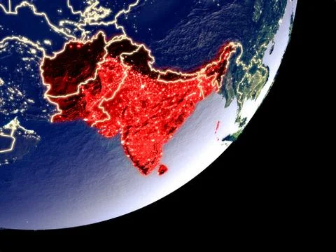 Orbit view of SAARC memeber states at night Illustrazione stock