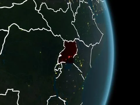 Orbit view of Uganda at night Stock Illustration