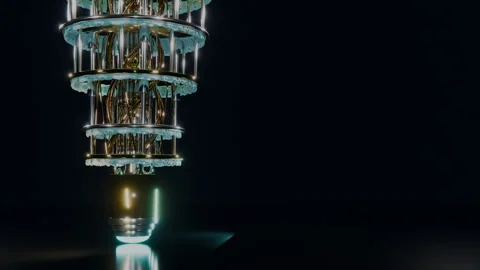 Orbital Arc Around Gold Cryogenic Flange With Frost, 4K Stock Footage 345540918
